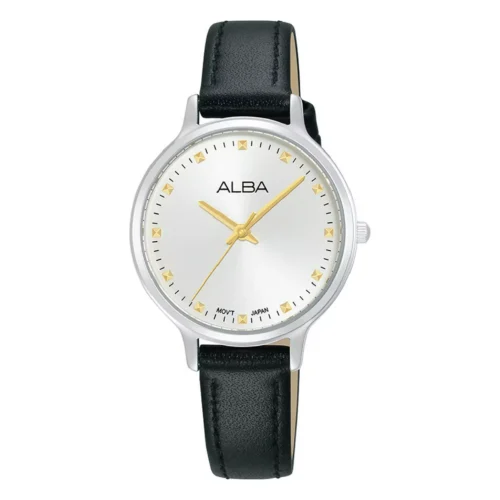 547398-01 Alba 30mm Fashion Watch for Women, Analog, Leather Band, ARX155X1 - Black